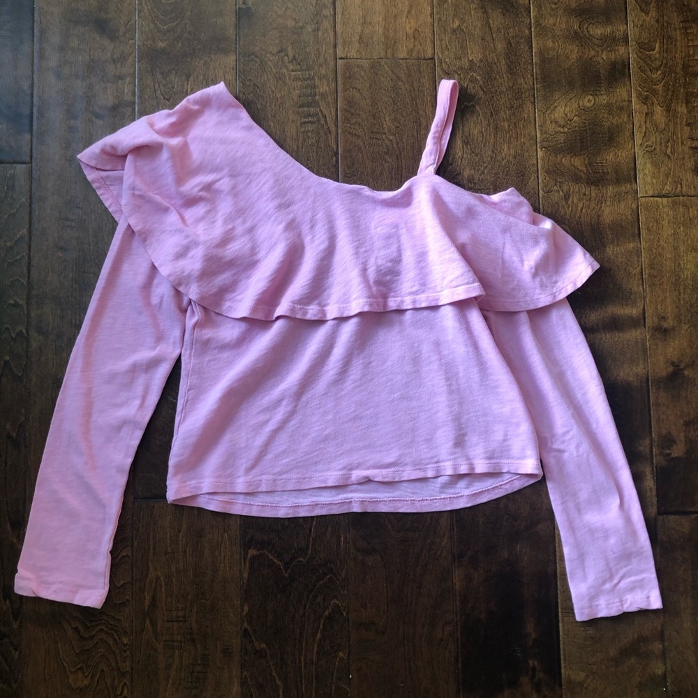 Postmark | Pink One Shoulder Ruffle Long Sleeve